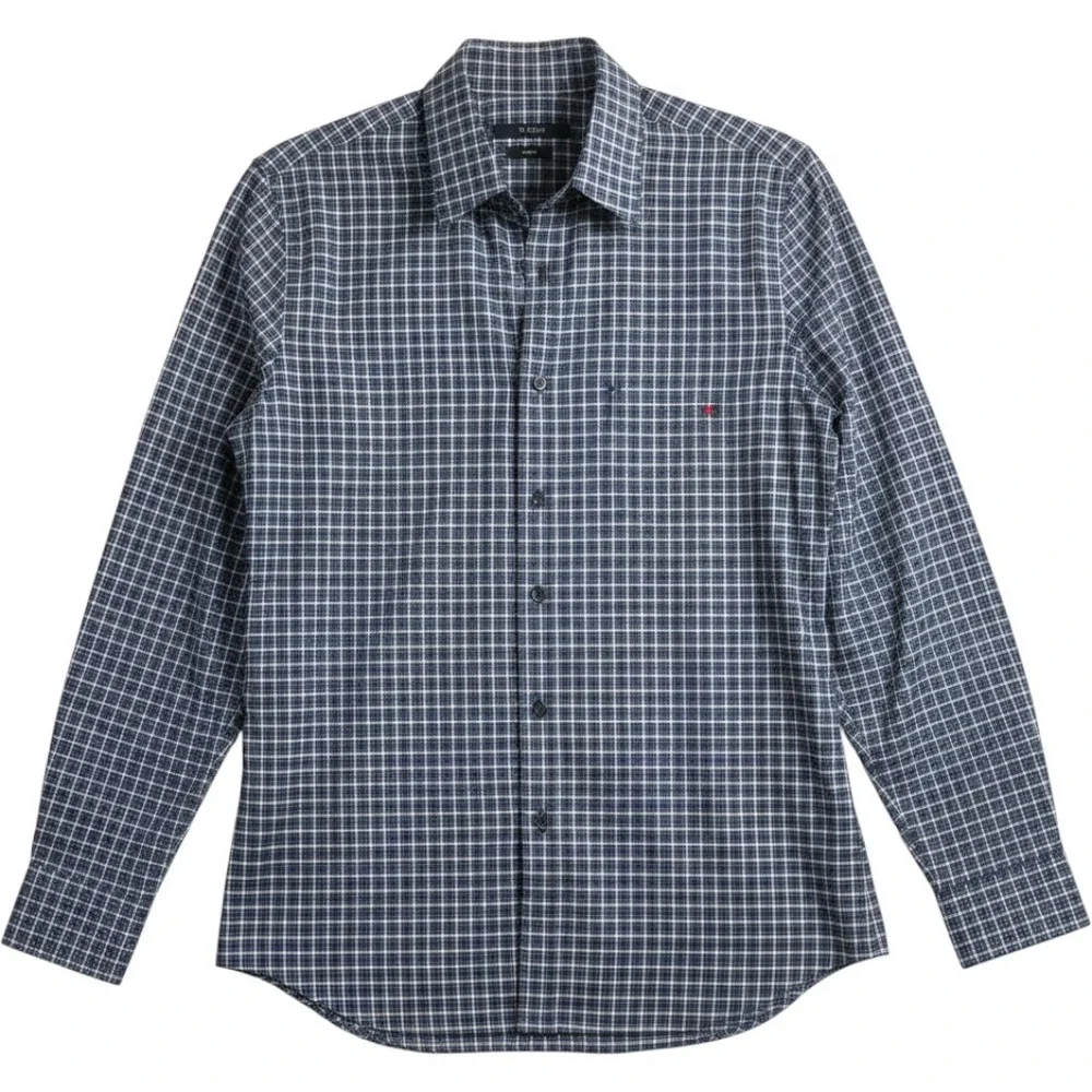 Gucci Mens Skinny Fit Checkered Long Sleeve Button Down Shirt Blue White Italy
